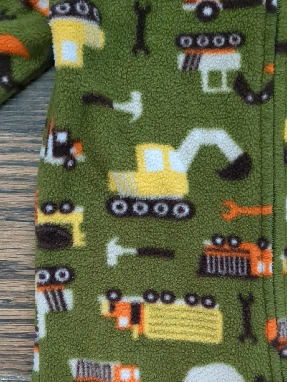 Boys Vintage Car Truck Excavator Olive Green Fleece Onsie Sleeper Pajamas, Sz 4T